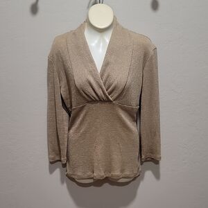 INC International Concepts Brown Fitted Wrap Blouse 3/4 Sleeve